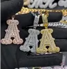 A-Z Spike Letters Pendant Charm Men' Women Zircon Hip Hop Jewelry With 3MM 24inch Gold Silver Rose Gold Rope Chain