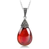 Pendant Necklaces LYBUY Gl 925 Sterling Silver Jewelry Thai Retro Garnet Waterdrop For Women Without Chain