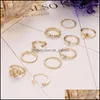 Cluster-Ringe Cluster-Ringe Ifme Böhmisches Goldketten-Set für Frauen Mode Boho Münze Schlange Mond Kleine Größe Kristall Party 2022 Trend Dhpyh