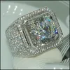 Anillos de boda Anillos de boda Lujo Fl Cristal azul Piedra grande Circonio cúbico para hombres y mujeres Anillo de circón chapado en metal masculino Sz 613 Y Dhfca