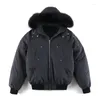 Men's Down High Quality Real Fur Winter Mens Mooses Ballistic Bomber Parka Jackets Warm Outwear Coat Windproof Short
