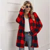 Women's Fur Long Faux Coat Women Plaid Jacket Winter Sleeve Fluffy Teddy Ladies Warm Plush Female