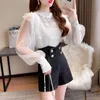 Women's Tracksuits Women's Autumn Spring Ladies Lace Heavy Nail Drill Shirt Wide-Leg Shorts Two-Piece Suits/Sets
