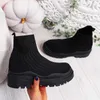 Boots 2022 Autumn Winter New Ankle Knitted Net Red Couple Elastic Socks Shoes Casual Warm Comfort Slip-on Platform Women's Y2210