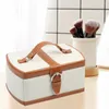 Jewelry Pouches Box Linen Mirror Beige Portable With Removable Tray Women'S Storage Case For Rings Bracelets Earrings Gift Lady