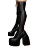 부츠 새로운 패션 여성 하이힐 청크 플랫폼 검은 큰 크기 43 겨울 무릎 지퍼 파티 신발 Y2210
