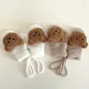 Haaraccessoires 0-4 jaar schattige beren cartoon babyhandschoenen gebreide wol geboren wanten fluweel dikke kinderen kinderen winter zachte volle vingers