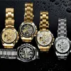 Polshorloges Forsining Men's Watch Gold Skeleton Stainless Steel Automatic Mechanical Watches Man Clocks