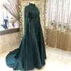 Esmeralda Vestidos de noite verde vestido formal muçulmano destacável trem Saudita Arábia Mis de manga longa Vestido de ocasião do baile