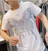 メンズTシャツヨーロッパデザインサマートップカラーパターンバタフライダイヤモンドTシャツフィットネスカジュアルブラックOネックプラスサイズ