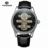 FORSINING 2021 Ontwerp echt lederen diamant display blauwe handen tourbillion waterdichte heren automatische horloges top polshorloges2609617909