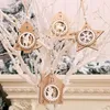 Adornos navideños Adorno de escena de la natividad en forma de estrella de madera Decoración navideña LED festiva para estantes y mesas