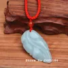 Hanger kettingen natuurlijke rijst witte jadeite steen hendnat gesneden bladeren ketting cadeau voor vrouwen meisje jades sieraden gratis touw