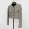 Vrouwen o-neck jassen met één borsten glinsterende bling tweed wollen zilveren kleur lurex gepatchte desinger short coat smlxl