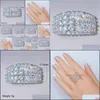 Wedding Rings Wedding Rings Luxury Fl Inlay Shiny Cubic Zirconia Engagement For Women Sier Color Wide Finger Female Anelwedding Brit Dhtfx