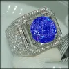 Anéis de casamento anéis de casamento luxo fl azul cristal grande pedra cúbica zirconia para homens e mulheres machos metal banhado anel de zircão sz 613 y dhfca