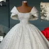 Ball Gown Wedding Dresses Capped Sleeve Beaded Satin Crystals Luxury Formal Bridal Dress Custom Made Saudi Arabic 2023 Vestidos Noiva Mariage