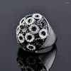 Bröllopsringar Kioozol Luxury Black Silver Color Lotus Emamel Micro Inlaid CZ White Gold Ring for Women Vintage Jewely ZD1 XS2