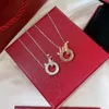 Lüks Kolye Kolye S925 STERLING Silver Love Marka Tasarımcısı Çift Yuvarlak Çember Kristal Charm Kısa Zincir Gerdanlık Kadınlar JE3500