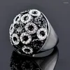 Bröllopsringar Kioozol Luxury Black Silver Color Lotus Emamel Micro Inlaid CZ White Gold Ring for Women Vintage Jewely ZD1 XS2