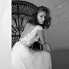 Charming Boho Full Length Lace Applique Bride Wedding Dresses Cap Sleeves Plunge V Neck Wedding Gowns for Bride Back Out