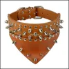 Dog Collars Leashes 2 Wide Pet Dog Bandana Collars Leather Spiked Studded Collar Scarf Neckerchief Fit For Medium Large S Pitbl Bo Dhonr