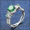 Cluster-Ringe Cluster-Ringe Silber für Frauen Echter 925er Sterling-Smaragdring mit Diamanten exquisite Blumen Boho-Gravur feiner Schmuck Dhphd