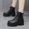 Boots Rimocy Women's Women's Chunky Platform Lace-Up Shicay Sole Motorcycle Women 2022 Autumn Winter PU Leather Botas Mujer Y2210