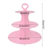 Bakeware Tools 3-Tier Round Cardboard Cake Stand Pink Cupcake Holder Dessert Tower Pastry Serving Platter For Wedding Party Birthday