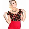 Women's T Shirts 40- Women Vintage 50s Dolores Cherry Top Sweetheart Neckline Off Shoulder Fit Camisa Campesina Crop Tops Pinup Plus Size