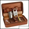 Cigar Accessories Accessoires de cigares Portable cèdre bois humidificateur en cuir Wrap étui de voyage 4 cigares boîte de stockage humidificateurs humidificateur Fo Dhi29