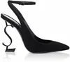 Sandali da donna di lusso con cinturino alla caviglia Scarpe eleganti in vernice nera tacco sottile Blade slingback con punta quadrata sandalo nero sandali con fibbia in strass scarpe firmate 35-41