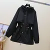 Trench femme 2022 printemps et automne coupe-vent femme mi-longue taille ample mince veste à capuche vêtements doublure manteau L281