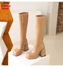 Boots High Heel 2022 Botas Blancas Fashion Square Toe White Platfor