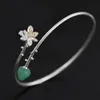 Inature 925 Sterling Silver Natural Aventurine Lotus Flower Bracelets Bangles For Women Jewelry SH190721227v6042252