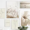 Canvas schilderen Witte schaal Strand Flower Dandelion Wall Art Poster Noordse posters en afdrukken Wandfoto's voor woonkamer Home Decor Frameless