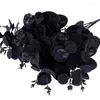 Fiori decorativi 5 Forchette Eucalipto artificiale Piante nere simulate Foglie Accessori per bouquet in plastica Tavolo per decorazioni per la casa di Halloween