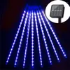 Stringhe Thrisdar Solar Christmas Icicle Lights Impermeabile Meteor Shower Rain Light 50CM 288 LED Outdoor Waterfall String