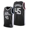 2021-22 75th Anniversary Stitched Mens Basketball Kawhi Keon Johnson Leonard Paul George Reggie Jackson Rajon Rondo Terance Mann Black Jersey