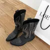 Buty buono scarpe haft haft bots med obcasy retro rycerz buty żeńskie są prawdziwe skórzane botas mujer western cowboy sale buty 2019 T221028