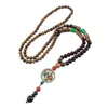 H￤nge halsband Nepal Cross Vajra Long Buddhist Mala Wood Beaded Necklace Ethnic Bohemian Boho Buddha Lucky Jewelry for Women Men