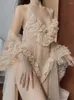 Vêtements de nuit pour femmes Robe Pyjamas Ensemble Lolita Fée Volants Body Vêtements de maison 2022 Sexy Dentelle Beauté Dos Transparent Mesh Voir à travers