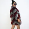 Женщины моды контрастируют цветовой фальшивый меховой пальто зима Женская пушистая густая теплая длинная фальшивая меховая куртка