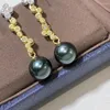 Dingle örhängen D420 Pearl Fine Jewelry 925 Sterling Silver 8-9mm Fresh Water Peacock Green Pearls Drop For Women