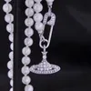 زحل منحني دبوس necklacePearl مطرز الماس تنس قلادة المرأة سلاسل فضية خمر العصرية نمط desigenr مع مربع
