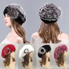 Berets Dame Baskenmütze Kappen Gestrickte Warme Echte Rex Pelz Mützen Hüte Für Frauen Dicke Winter Kappe 1PC