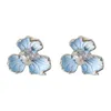 S3281 Fashion Jewelry Enamel Blue Flower Stud Earrings For Women Three Petal Florals Earrings