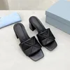 Luxury designer slippers spool heels for women foam runner summer sexy leather thick with sandals High heels shoes size 35-43