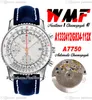 WMF A1332412-G834-112X ETA A7750 Chronographe automatique Montre pour homme Cadran argenté Marqueurs de bâton Bracelet en cuir bleu avec ligne blanche Super Edition Montres Puretime C3