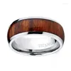 Wedding ringen heren titanium ringband verloving met echt hout inleg 8 mm comfort fit maat 6-13